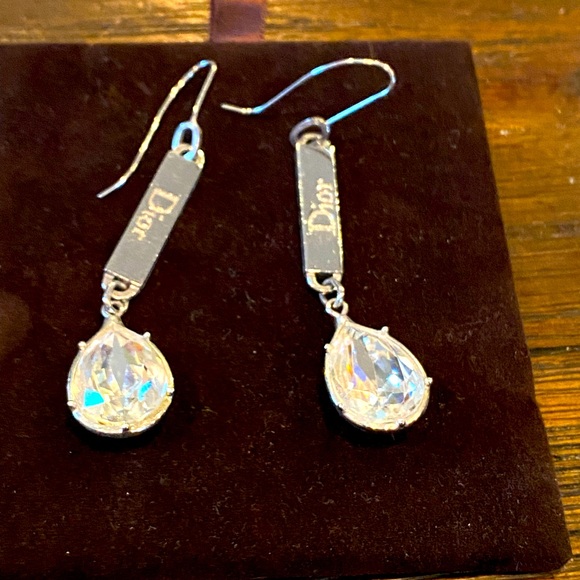 Vintage Silver DIOR Tear Drop Logo Earrings (Silver) - Picture 6 of 7